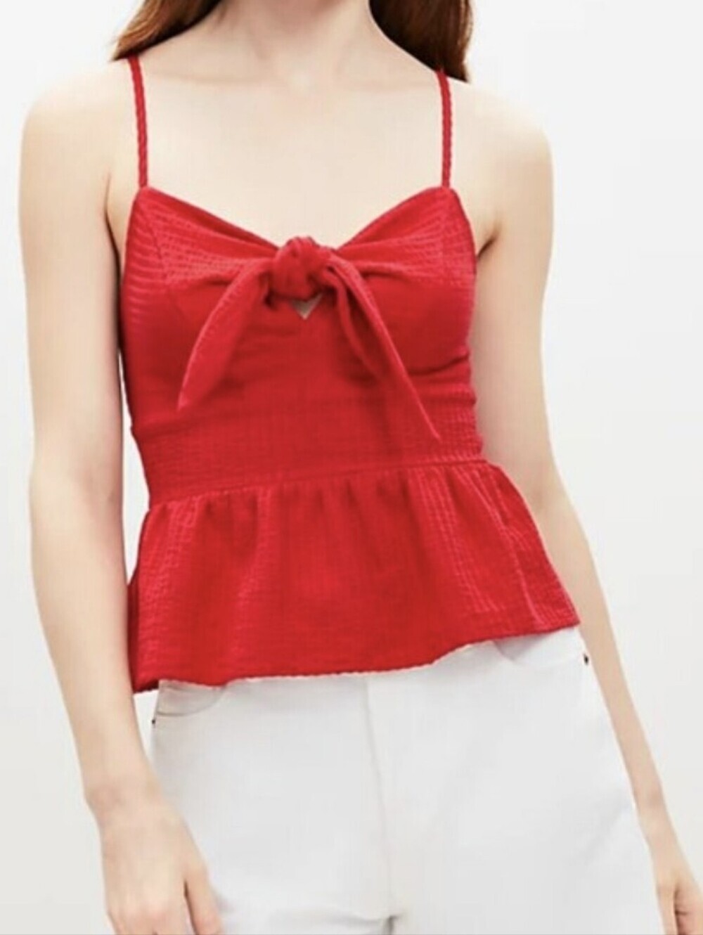 *NWT* LOFT 100% Cotton Textured Tie Front Cropped Cami, Red, Sz L - Picture 1 of 5